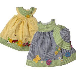 Lot of 2 Gingham Spring Dresses with Shorts and Hat Toddler